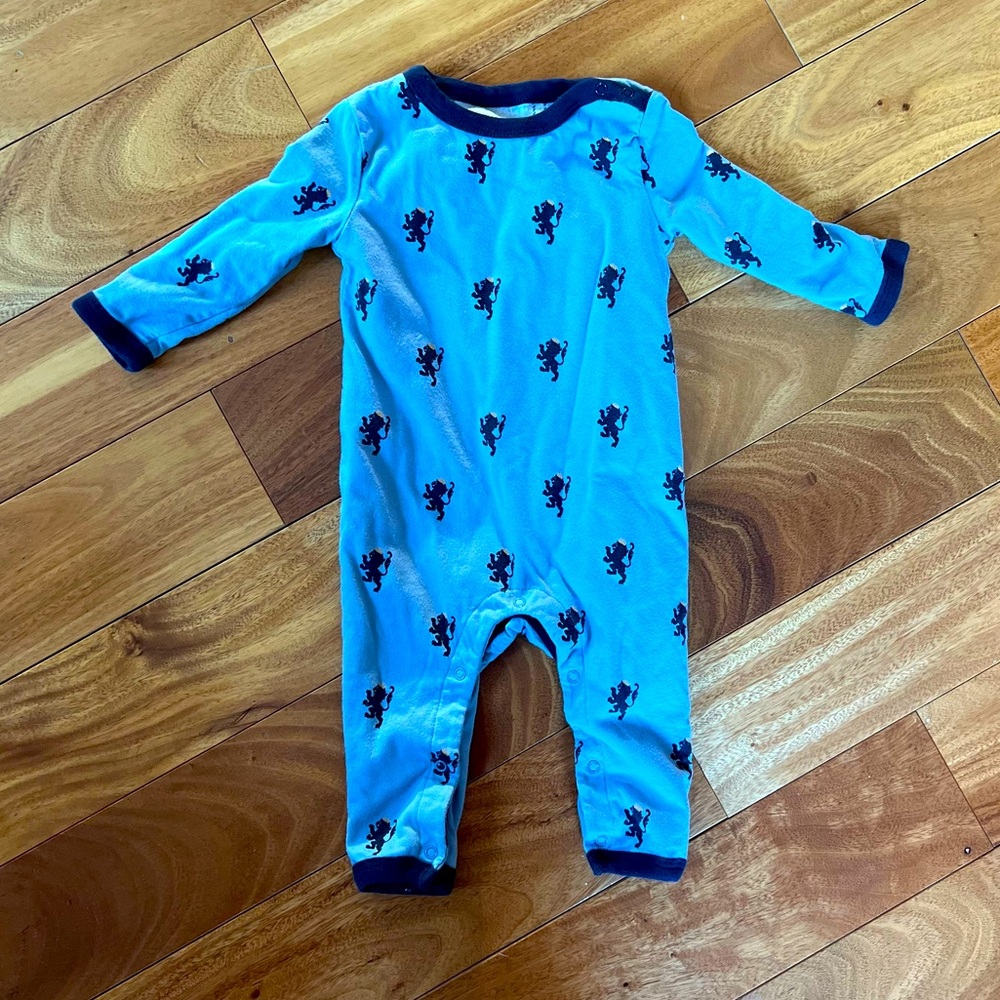 Honest Company - Blue Lion Crest Reversible Organic Cotton Coverall (3-6 mos)